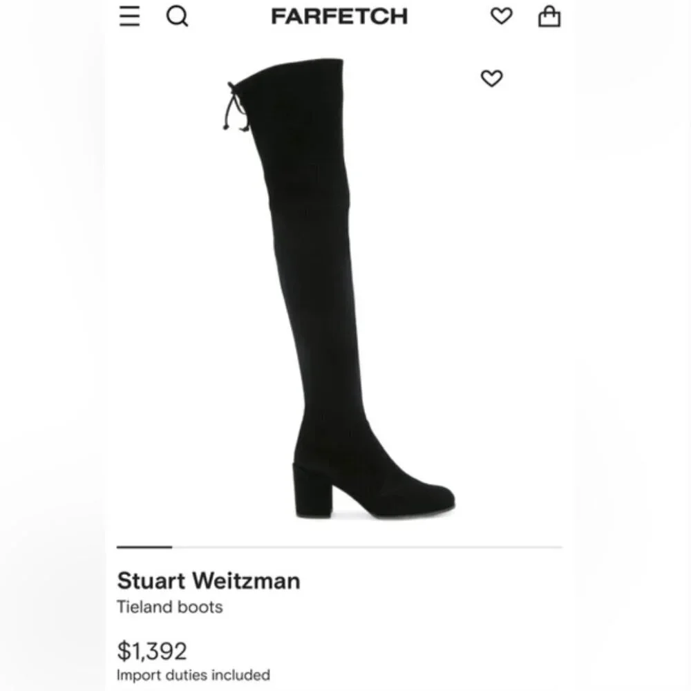 Stuart Weitzman Tieland Suede Black Over-the-Knee Sock Boots Block Heel Size 7
